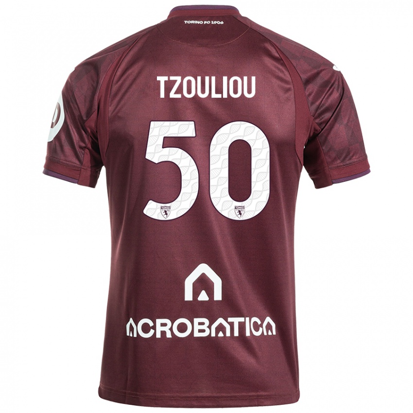 Férfi Dimitrianos Tzouliou #50 Barna Fehér Hazai Jersey 2024/25 Mez Póló Ing