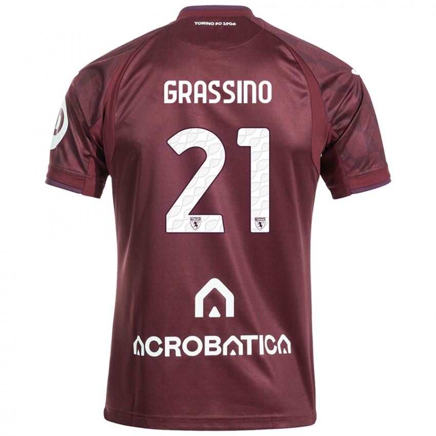 Férfi Giulia Grassino #21 Barna Fehér Hazai Jersey 2024/25 Mez Póló Ing