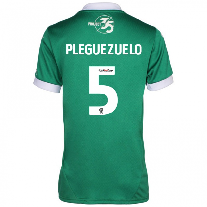 Férfi Julio Pleguezuelo #5 Zöld Fehér Hazai Jersey 2024/25 Mez Póló Ing