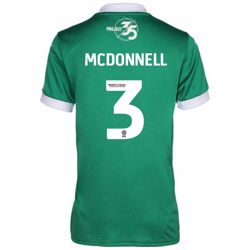 Férfi Rosie Mcdonnell #3 Zöld Fehér Hazai Jersey 2024/25 Mez Póló Ing