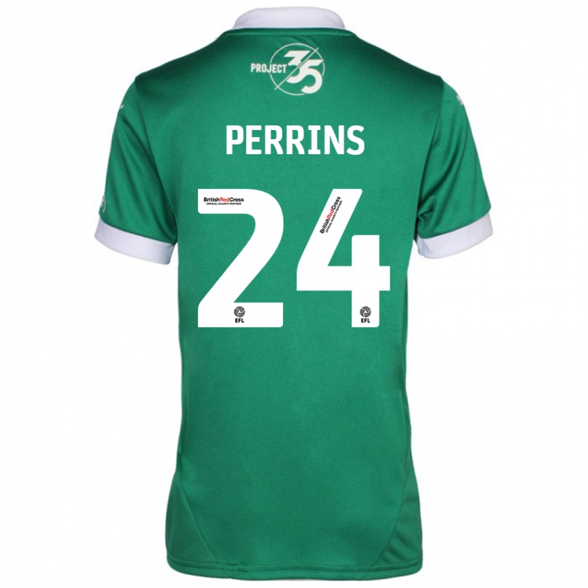 Férfi Grace Perrins #24 Zöld Fehér Hazai Jersey 2024/25 Mez Póló Ing