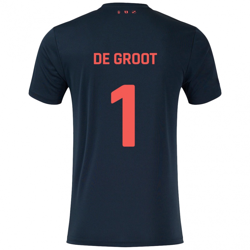 Férfi Jasmijn De Groot #1 Fekete Piros Idegenbeli Jersey 2024/25 Mez Póló Ing