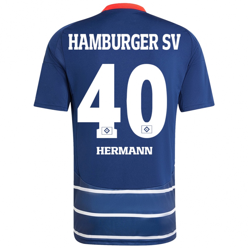 Férfi Hannes Hermann #40 Sötétkék Idegenbeli Jersey 2024/25 Mez Póló Ing