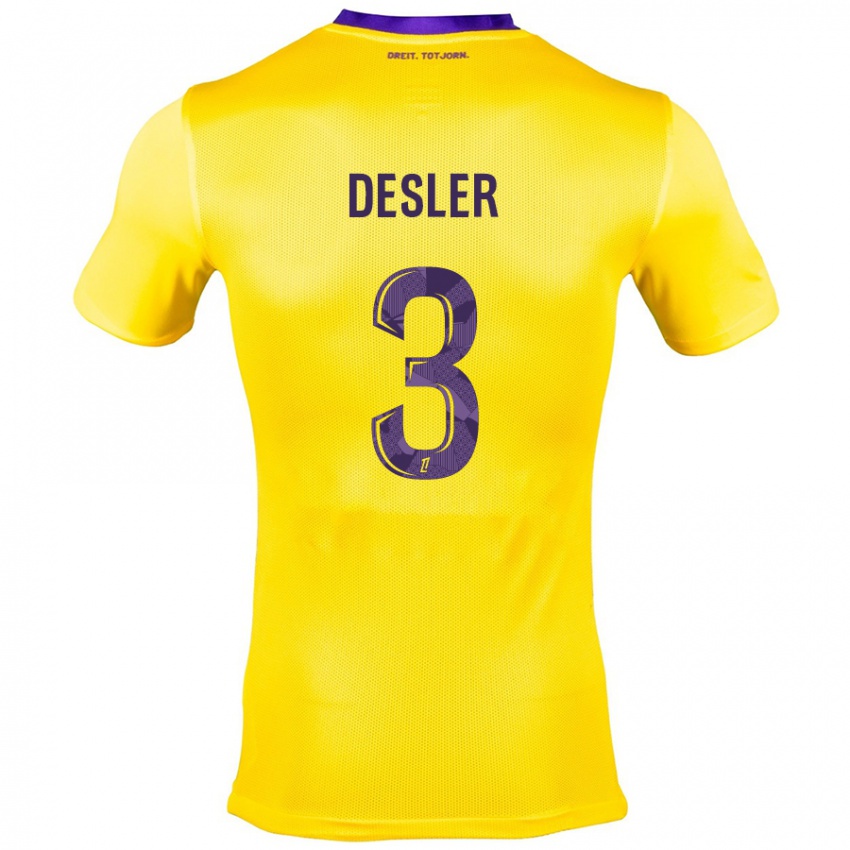 Férfi Mikkel Desler #3 Sárga Lila Idegenbeli Jersey 2024/25 Mez Póló Ing