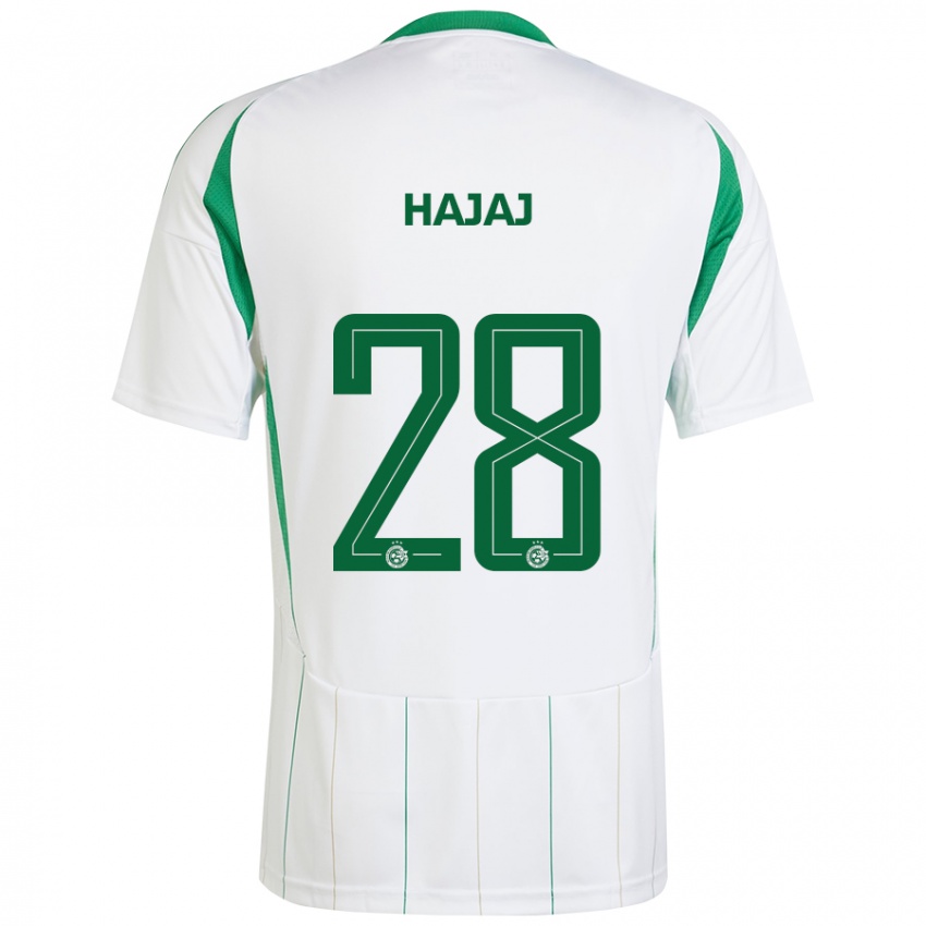 Férfi Ilay Hajaj #28 Fehér Zöld Idegenbeli Jersey 2024/25 Mez Póló Ing