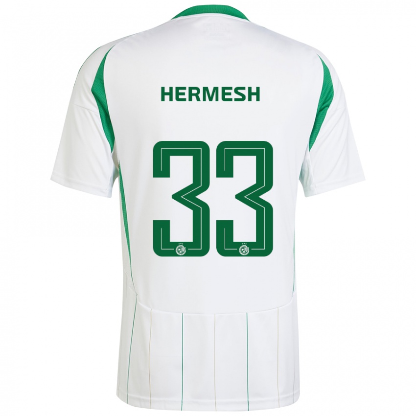 Férfi Liam Hermesh #33 Fehér Zöld Idegenbeli Jersey 2024/25 Mez Póló Ing