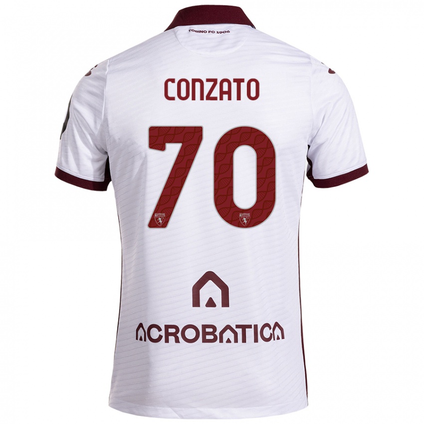 Férfi Filippo Conzato #70 Fehér Barna Idegenbeli Jersey 2024/25 Mez Póló Ing