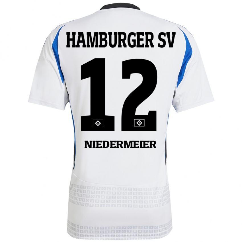 Női Philipp Niedermeier #12 Fehér Kék Hazai Jersey 2024/25 Mez Póló Ing