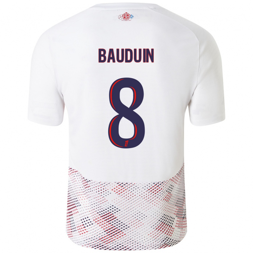 Női Justine Bauduin #8 Fehér Royal Blue Idegenbeli Jersey 2024/25 Mez Póló Ing