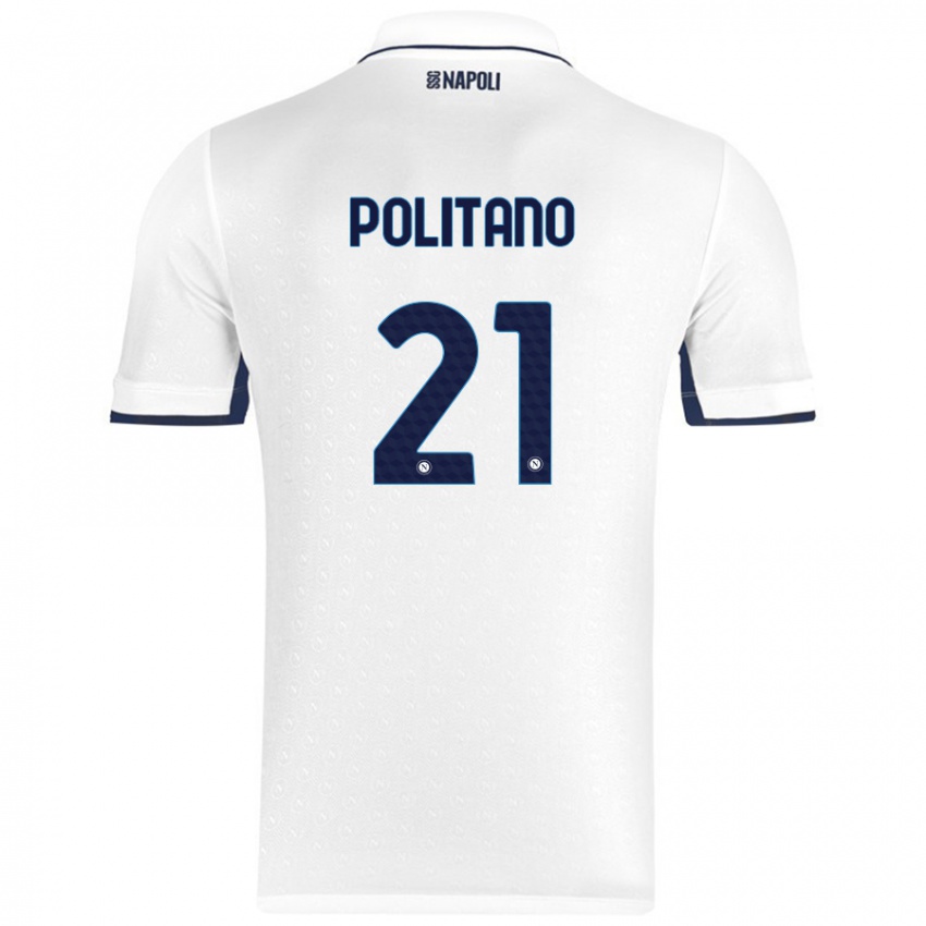 Női Matteo Politano #21 Fehér Royal Blue Idegenbeli Jersey 2024/25 Mez Póló Ing