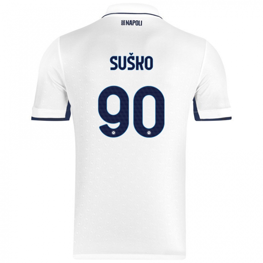 Női Daniel Suško #90 Fehér Royal Blue Idegenbeli Jersey 2024/25 Mez Póló Ing