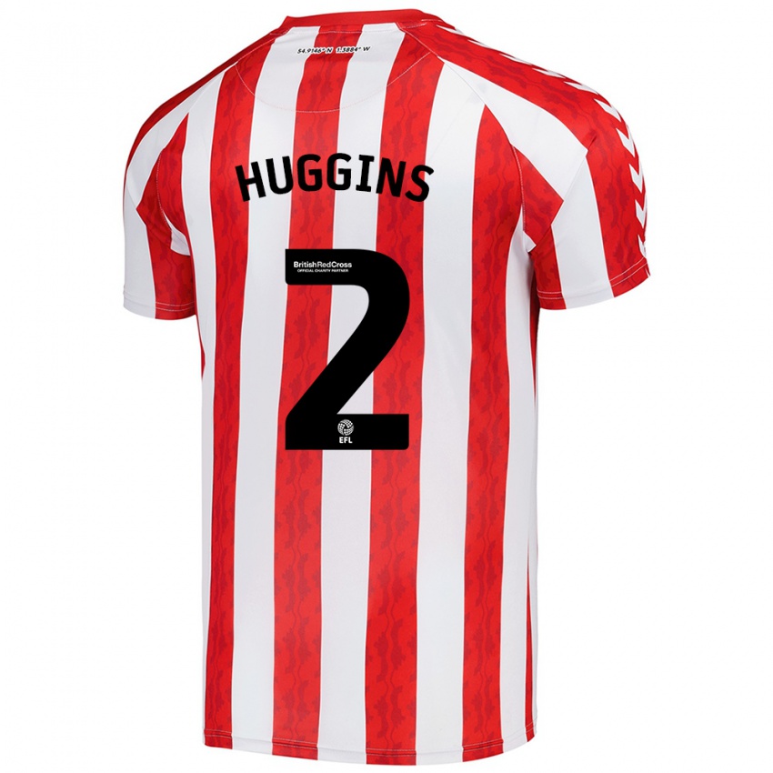 Gyermek Niall Huggins #2 Piros Fehér Hazai Jersey 2024/25 Mez Póló Ing