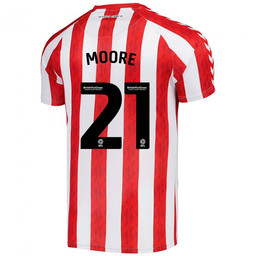 Gyermek Simon Moore #21 Piros Fehér Hazai Jersey 2024/25 Mez Póló Ing