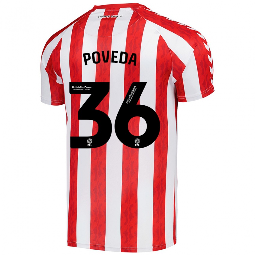 Gyermek Ian Poveda #36 Piros Fehér Hazai Jersey 2024/25 Mez Póló Ing