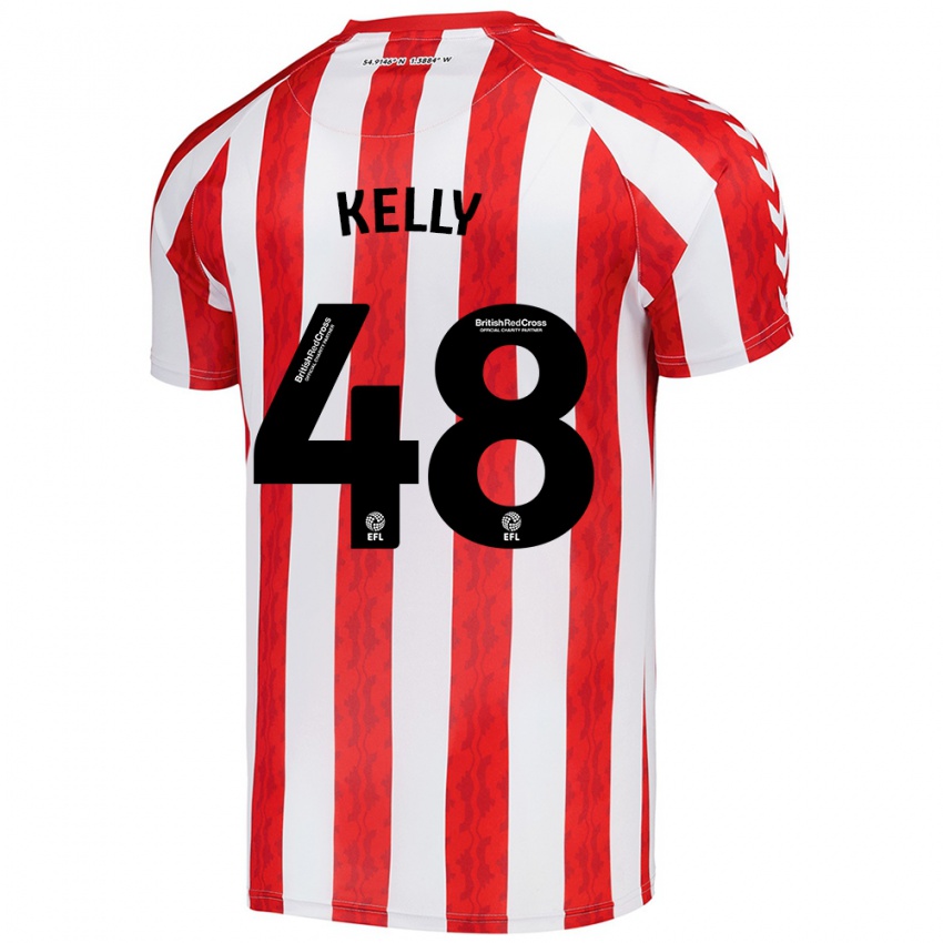 Gyermek Caden Kelly #48 Piros Fehér Hazai Jersey 2024/25 Mez Póló Ing