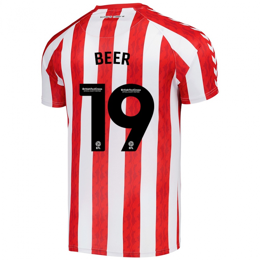 Gyermek Megan Beer #19 Piros Fehér Hazai Jersey 2024/25 Mez Póló Ing