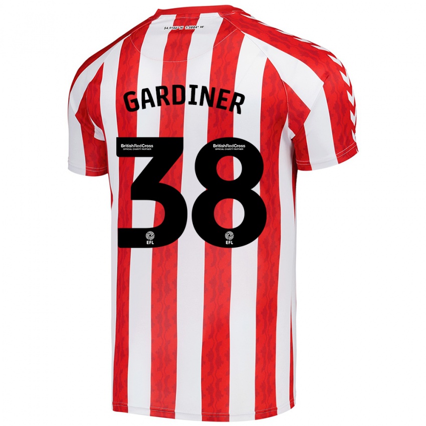 Gyermek Harry Gardiner #38 Piros Fehér Hazai Jersey 2024/25 Mez Póló Ing