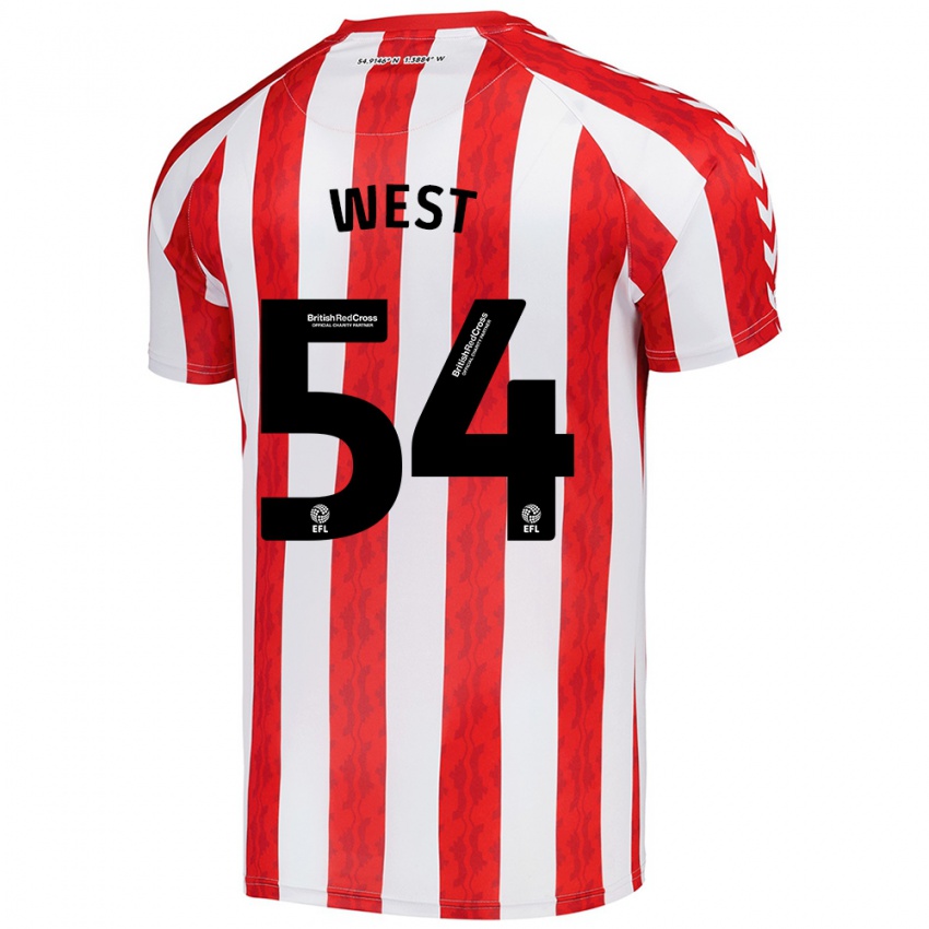 Gyermek Ella West #54 Piros Fehér Hazai Jersey 2024/25 Mez Póló Ing