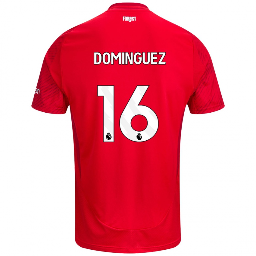 Gyermek Nicolás Domínguez #16 Piros Fehér Hazai Jersey 2024/25 Mez Póló Ing