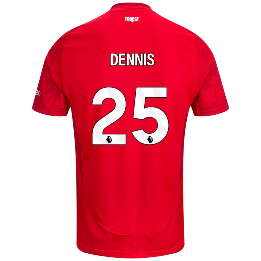 Gyermek Emmanuel Dennis #25 Piros Fehér Hazai Jersey 2024/25 Mez Póló Ing