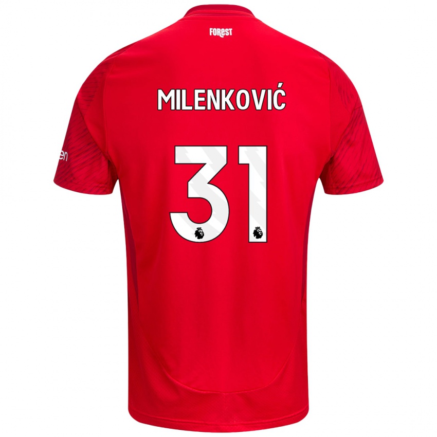 Gyermek Nikola Milenković #31 Piros Fehér Hazai Jersey 2024/25 Mez Póló Ing