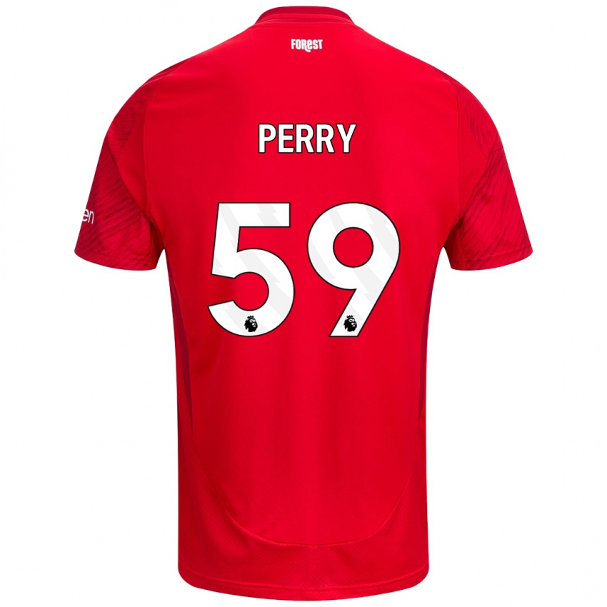 Gyermek Ben Perry #59 Piros Fehér Hazai Jersey 2024/25 Mez Póló Ing