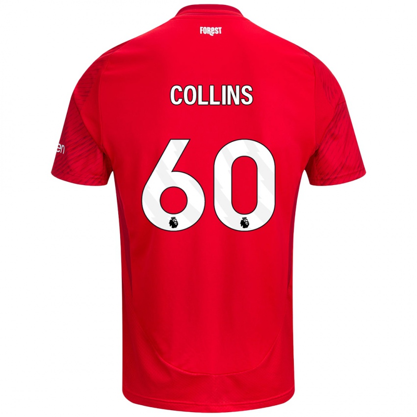 Gyermek Sam Collins #60 Piros Fehér Hazai Jersey 2024/25 Mez Póló Ing