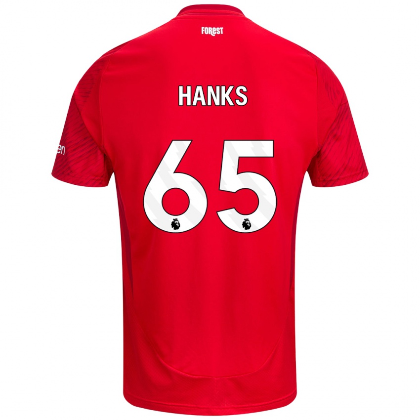 Gyermek Justin Hanks #65 Piros Fehér Hazai Jersey 2024/25 Mez Póló Ing