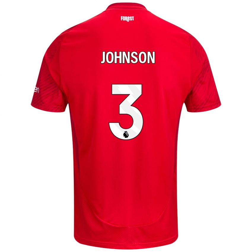 Gyermek Nat Johnson #3 Piros Fehér Hazai Jersey 2024/25 Mez Póló Ing