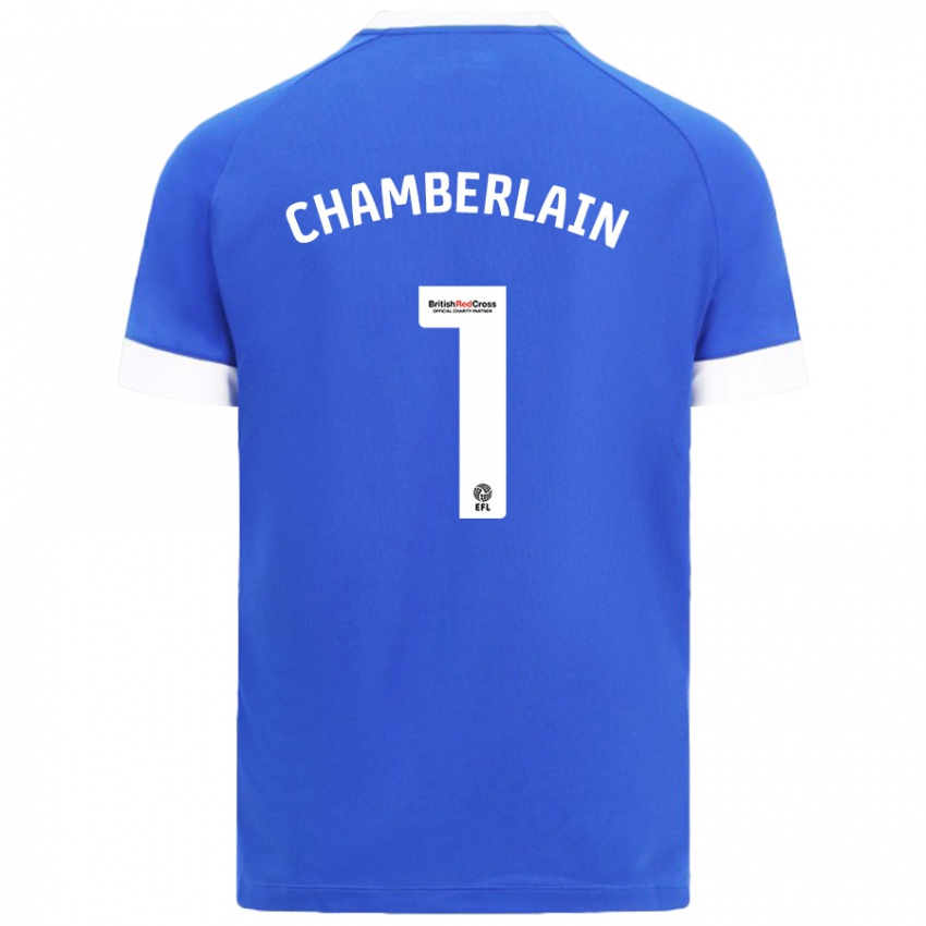 Gyermek Ceryn Chamberlain #1 Égszínkék Hazai Jersey 2024/25 Mez Póló Ing