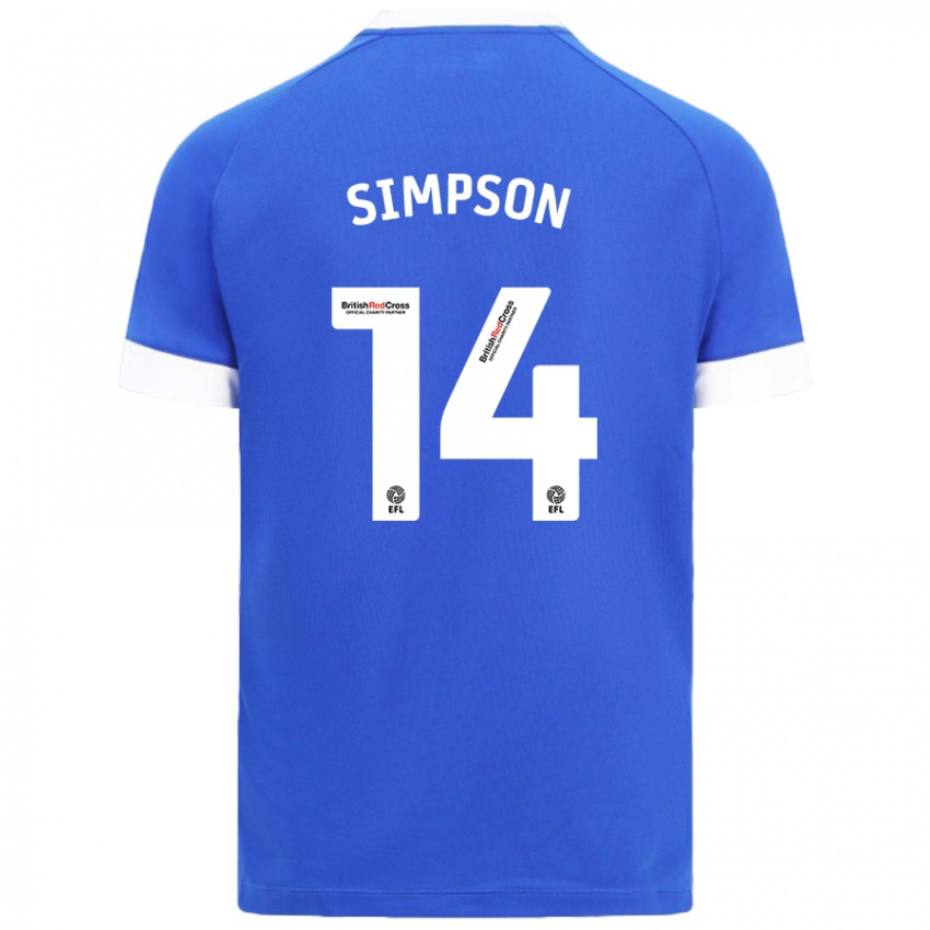 Gyermek Jasmine Simpson #14 Égszínkék Hazai Jersey 2024/25 Mez Póló Ing