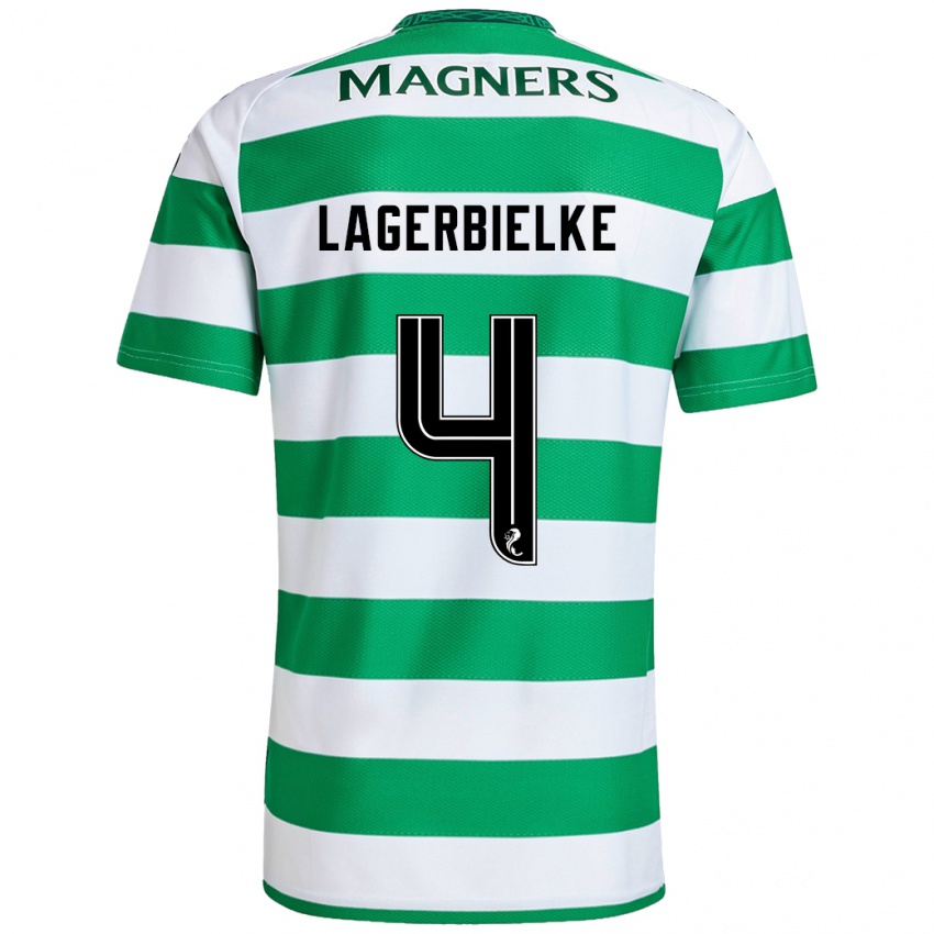 Gyermek Gustaf Lagerbielke #4 Zöld Fehér Hazai Jersey 2024/25 Mez Póló Ing