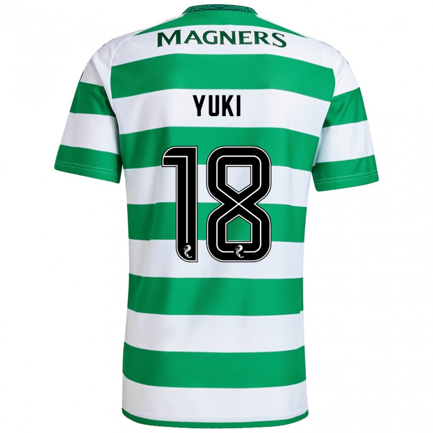 Gyermek Yuki Kobayashi #18 Zöld Fehér Hazai Jersey 2024/25 Mez Póló Ing