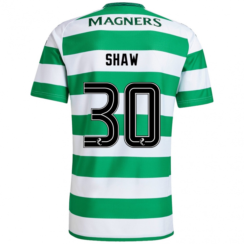 Gyermek Liam Shaw #30 Zöld Fehér Hazai Jersey 2024/25 Mez Póló Ing