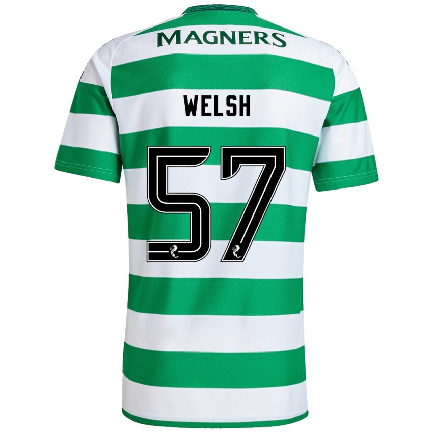 Gyermek Stephen Welsh #57 Zöld Fehér Hazai Jersey 2024/25 Mez Póló Ing