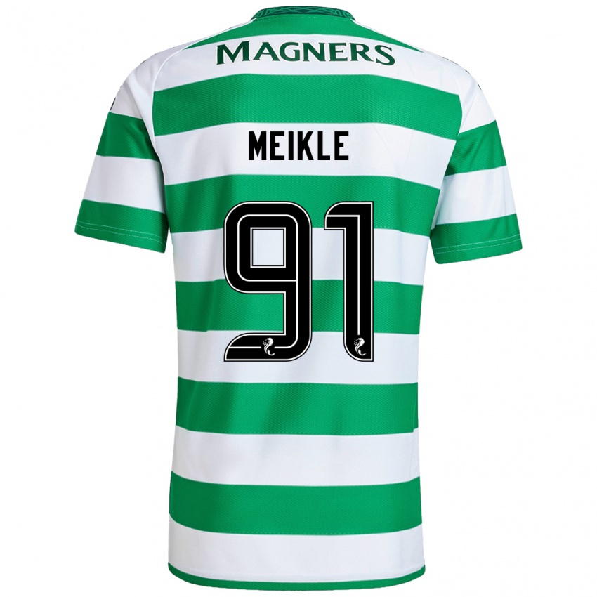 Gyermek Jamie Meikle #91 Zöld Fehér Hazai Jersey 2024/25 Mez Póló Ing