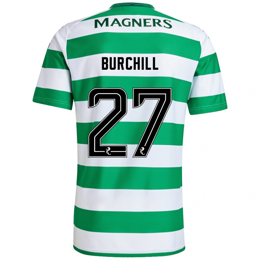 Gyermek Tiree Burchill #27 Zöld Fehér Hazai Jersey 2024/25 Mez Póló Ing