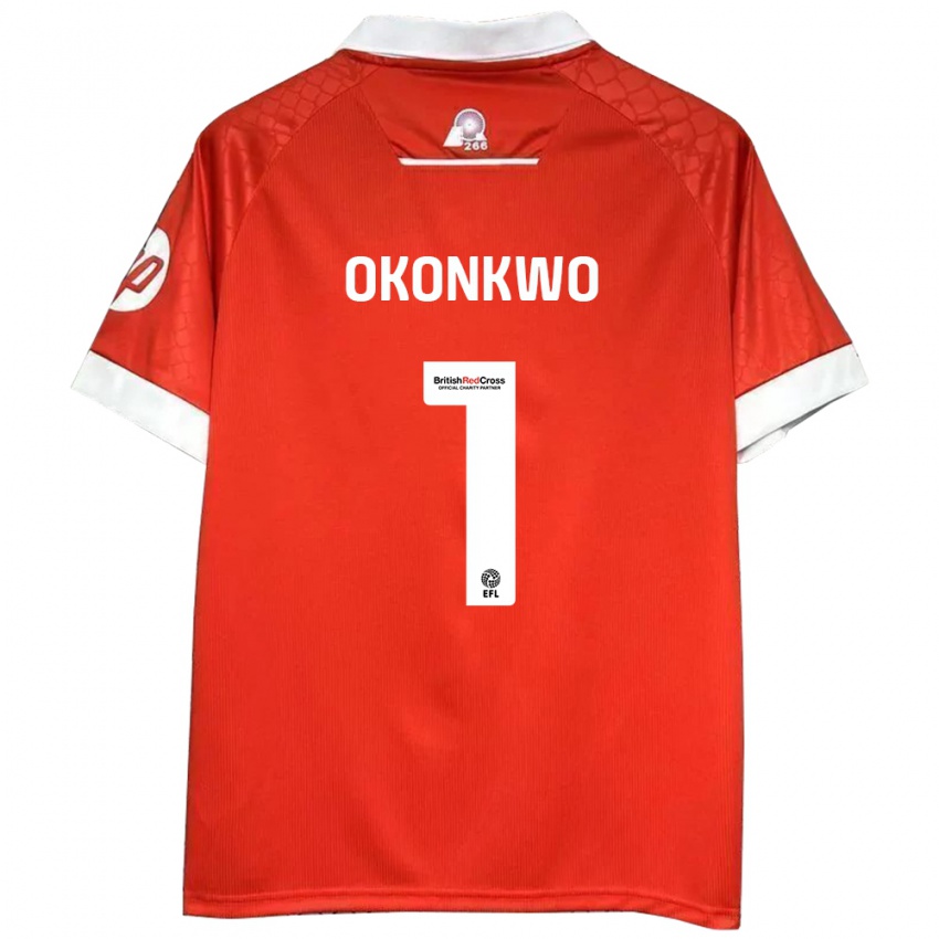 Gyermek Arthur Okonkwo #1 Piros Fehér Hazai Jersey 2024/25 Mez Póló Ing