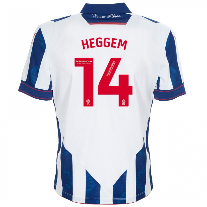 Gyermek Torbjørn Heggem #14 Fehér Sötétkék Hazai Jersey 2024/25 Mez Póló Ing