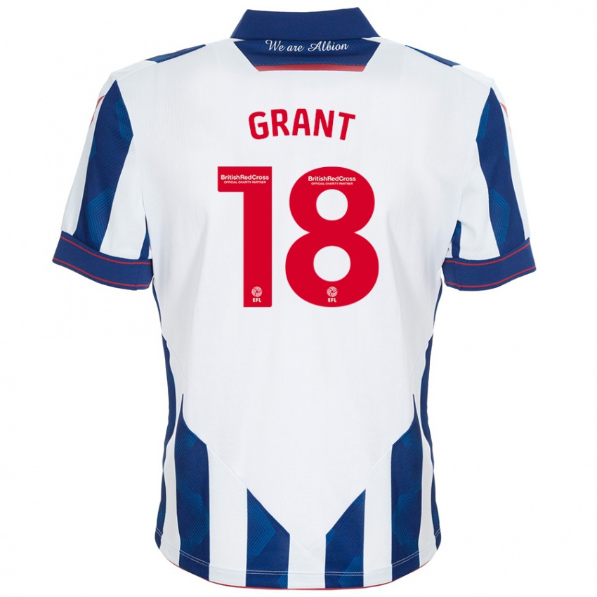 Gyermek Karlan Grant #18 Fehér Sötétkék Hazai Jersey 2024/25 Mez Póló Ing