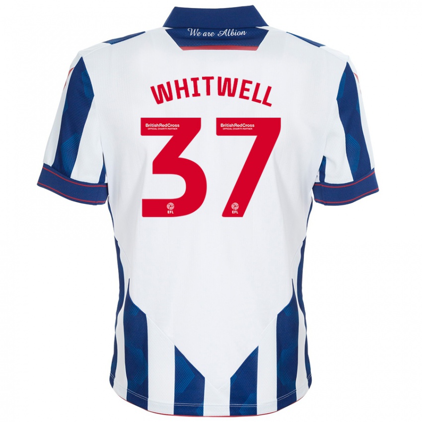 Gyermek Harry Whitwell #37 Fehér Sötétkék Hazai Jersey 2024/25 Mez Póló Ing