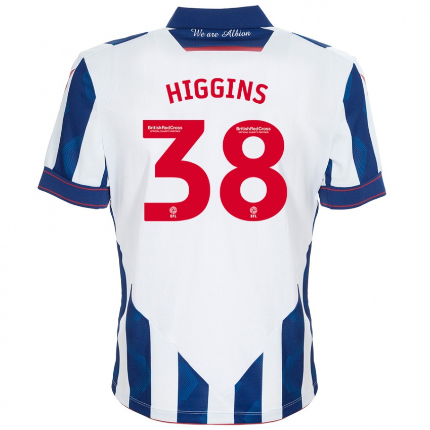 Gyermek Akeel Higgins #38 Fehér Sötétkék Hazai Jersey 2024/25 Mez Póló Ing