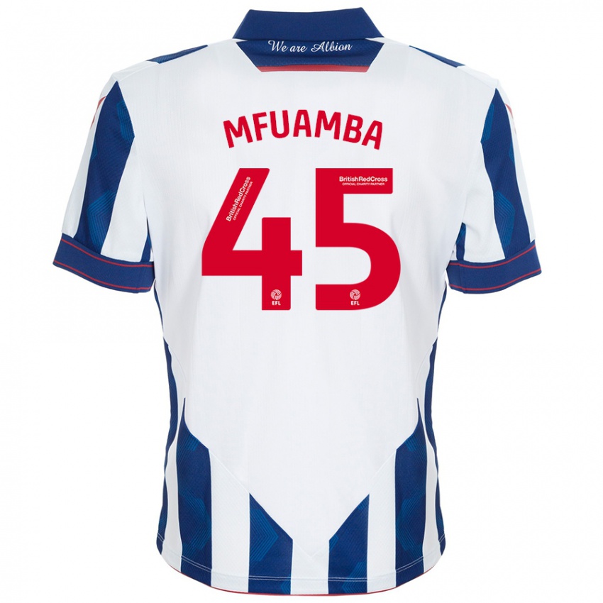 Gyermek Kevin Mfuamba #45 Fehér Sötétkék Hazai Jersey 2024/25 Mez Póló Ing