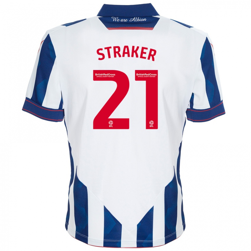 Gyermek Jannelle Straker #21 Fehér Sötétkék Hazai Jersey 2024/25 Mez Póló Ing