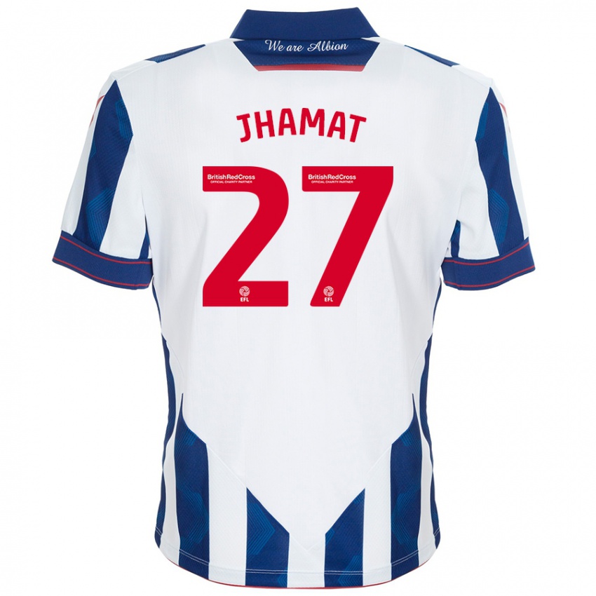 Gyermek Simran Jhamat #27 Fehér Sötétkék Hazai Jersey 2024/25 Mez Póló Ing