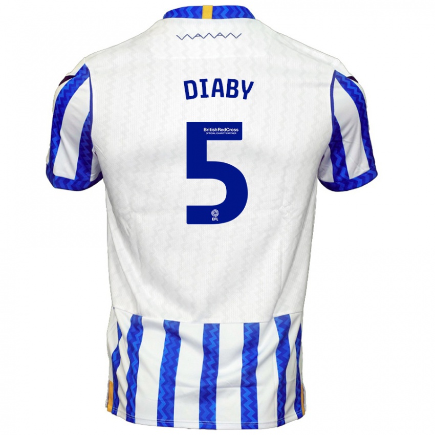 Gyermek Bambo Diaby #5 Kék Fehér Hazai Jersey 2024/25 Mez Póló Ing