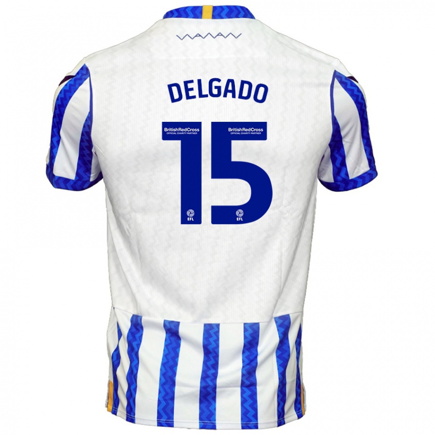 Gyermek Juan Delgado #15 Kék Fehér Hazai Jersey 2024/25 Mez Póló Ing