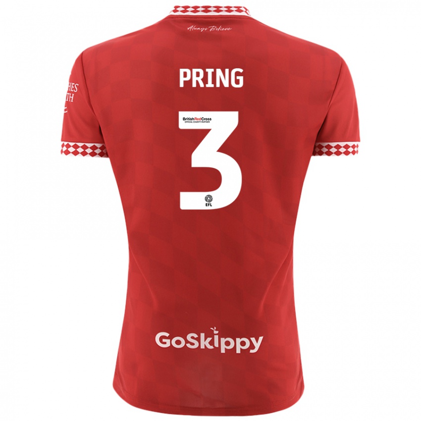 Gyermek Cameron Pring #3 Piros Hazai Jersey 2024/25 Mez Póló Ing