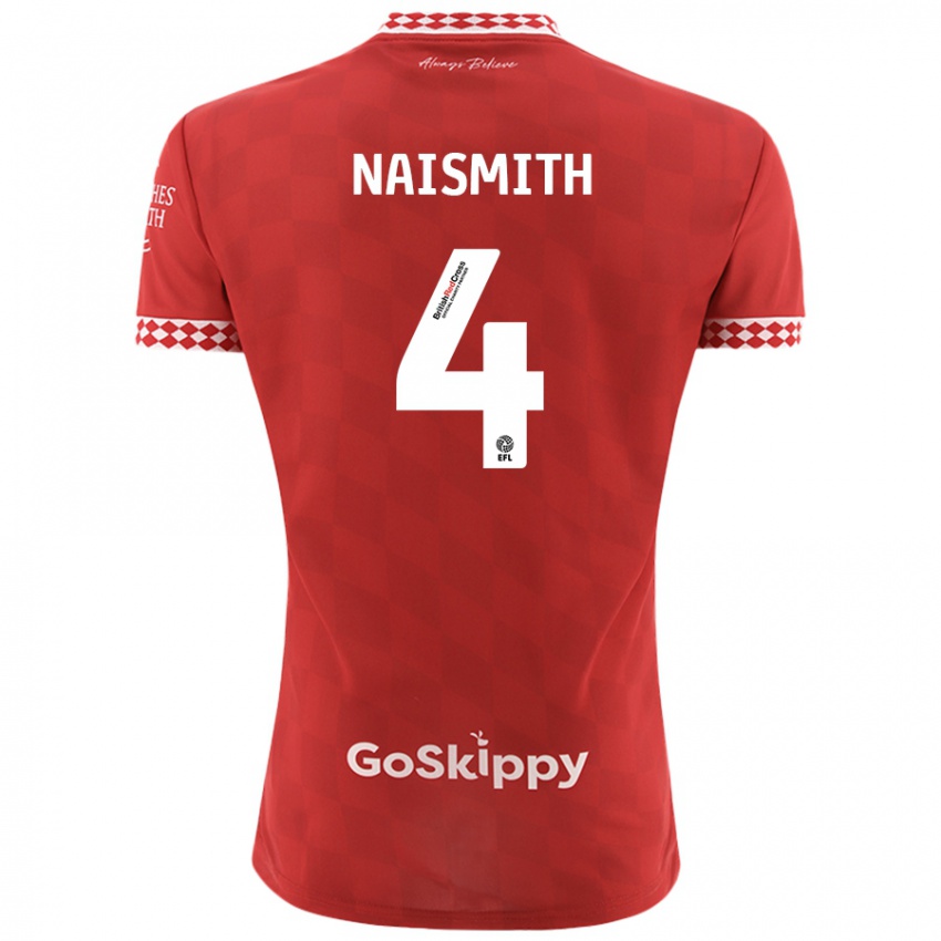 Gyermek Kal Naismith #4 Piros Hazai Jersey 2024/25 Mez Póló Ing