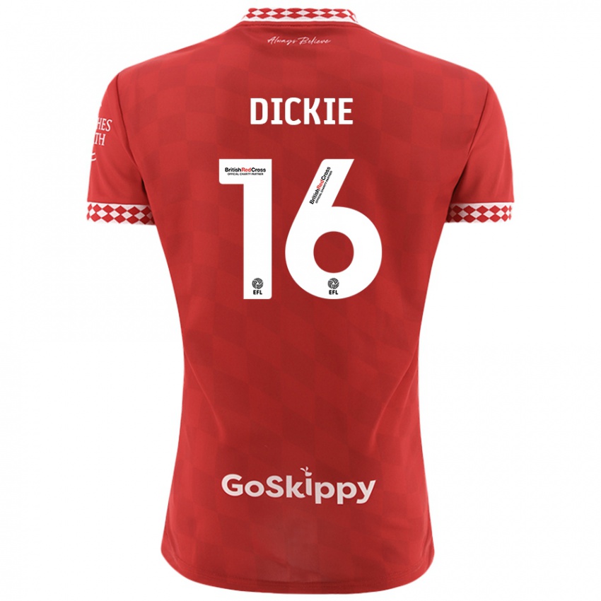 Gyermek Rob Dickie #16 Piros Hazai Jersey 2024/25 Mez Póló Ing